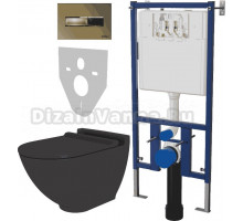 Комплект Унитаз подвесной STWORKI Rotenburg SWH52 безободковый, с микролифтом + Система инсталляции для унитазов DIWO 4501 + Кнопка смыва DIWO 7325 золотая