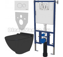 Комплект Унитаз подвесной STWORKI Rotenburg SWH52 безободковый, с микролифтом + Система инсталляции для унитазов DIWO 4501 + Кнопка смыва DIWO 7310 белая