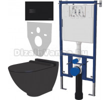 Комплект Унитаз подвесной STWORKI Rotenburg SWH52 безободковый, с микролифтом + Система инсталляции для унитазов DIWO 4501 + Кнопка смыва DIWO 7323 черная матовая