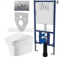 Комплект Унитаз подвесной Cerutti Spa Ami Aria 8780 безободковый, с микролифтом + Система инсталляции для унитазов DIWO 4501 + Кнопка смыва DIWO 7311 хром матовый