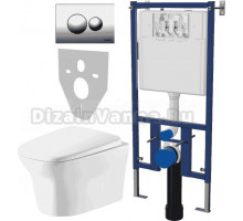 Комплект Унитаз подвесной Cerutti Spa Ami Aria 8780 безободковый, с микролифтом + Система инсталляции для унитазов DIWO 4501 + Кнопка смыва DIWO 7312 хром