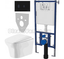 Комплект Унитаз подвесной Cerutti Spa Ami Aria 8780 безободковый, с микролифтом + Система инсталляции для унитазов DIWO 4501 + Кнопка смыва DIWO 7313 черная матовая
