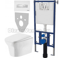 Комплект Унитаз подвесной Cerutti Spa Ami Aria 8780 безободковый, с микролифтом + Система инсталляции для унитазов DIWO 4501 + Кнопка смыва DIWO 7320 белая
