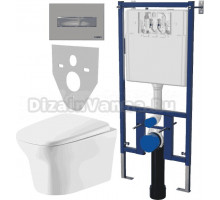 Комплект Унитаз подвесной Cerutti Spa Ami Aria 8780 безободковый, с микролифтом + Система инсталляции для унитазов DIWO 4501 + Кнопка смыва DIWO 7321 хром матовый