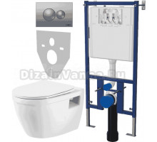 Комплект Унитаз подвесной BelBagno Loto BB070CHR/SC безободковый, с микролифтом + Система инсталляции для унитазов DIWO 4501 + Кнопка смыва DIWO 7311 хром матовый