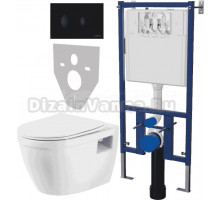 Комплект Унитаз подвесной BelBagno Loto BB070CHR/SC безободковый, с микролифтом + Система инсталляции для унитазов DIWO 4501 + Кнопка смыва DIWO 7313 черная матовая
