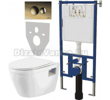 Комплект Унитаз подвесной BelBagno Loto BB070CHR/SC безободковый, с микролифтом + Система инсталляции для унитазов DIWO 4501 + Кнопка смыва DIWO 7315 золотая