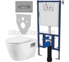 Комплект Унитаз подвесной BelBagno Loto BB070CHR/SC безободковый, с микролифтом + Система инсталляции для унитазов DIWO 4501 + Кнопка смыва DIWO 7321 хром матовый