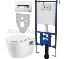 Комплект Унитаз подвесной BelBagno Loto BB070CHR/SC безободковый, с микролифтом + Система инсталляции для унитазов DIWO 4501 + Кнопка смыва DIWO 7322 хром