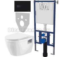 Комплект Унитаз подвесной BelBagno Loto BB070CHR/SC безободковый, с микролифтом + Система инсталляции для унитазов DIWO 4501 + Кнопка смыва DIWO 7323 черная матовая