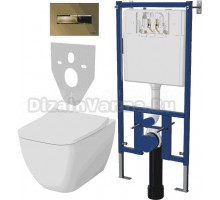 Комплект Унитаз подвесной VitrA Shift 7742B003-0075 крышка NKP Lento 0405, безободковый, с микролифтом + Система инсталляции для унитазов DIWO 4501 + Кнопка смыва DIWO 7325 золотая