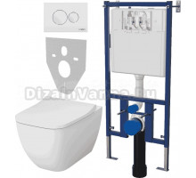 Комплект Унитаз подвесной VitrA Shift 7742B003-0075 крышка NKP Lento 0405, безободковый, с микролифтом + Система инсталляции для унитазов DIWO 4501 + Кнопка смыва DIWO 7310 белая