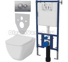 Комплект Унитаз подвесной VitrA Shift 7742B003-0075 крышка NKP Lento 0405, безободковый, с микролифтом + Система инсталляции для унитазов DIWO 4501 + Кнопка смыва DIWO 7311 хром матовый