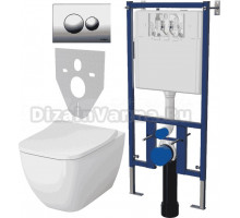 Комплект Унитаз подвесной VitrA Shift 7742B003-0075 крышка NKP Lento 0405, безободковый, с микролифтом + Система инсталляции для унитазов DIWO 4501 + Кнопка смыва DIWO 7312 хром