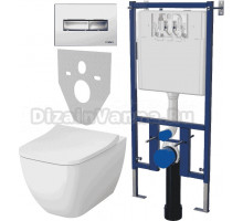 Комплект Унитаз подвесной VitrA Shift 7742B003-0075 крышка NKP Lento 0405, безободковый, с микролифтом + Система инсталляции для унитазов DIWO 4501 + Кнопка смыва DIWO 7322 хром