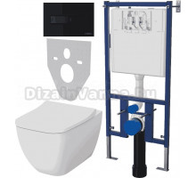 Комплект Унитаз подвесной VitrA Shift 7742B003-0075 крышка NKP Lento 0405, безободковый, с микролифтом + Система инсталляции для унитазов DIWO 4501 + Кнопка смыва DIWO 7323 черная матовая