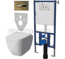 Комплект Унитаз подвесной VitrA Shift 7742B003-0075 крышка NKP Dolce 0406, безободковый, с микролифтом + Система инсталляции для унитазов DIWO 4501 + Кнопка смыва DIWO 7325 золотая