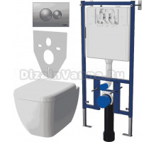 Комплект Унитаз подвесной VitrA Shift 7742B003-0075 крышка NKP Dolce 0406, безободковый, с микролифтом + Система инсталляции для унитазов DIWO 4501 + Кнопка смыва DIWO 7311 хром матовый