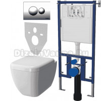 Комплект Унитаз подвесной VitrA Shift 7742B003-0075 крышка NKP Dolce 0406, безободковый, с микролифтом + Система инсталляции для унитазов DIWO 4501 + Кнопка смыва DIWO 7312 хром