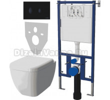 Комплект Унитаз подвесной VitrA Shift 7742B003-0075 крышка NKP Dolce 0406, безободковый, с микролифтом + Система инсталляции для унитазов DIWO 4501 + Кнопка смыва DIWO 7313 черная матовая