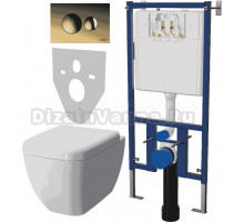 Комплект Унитаз подвесной VitrA Shift 7742B003-0075 крышка NKP Dolce 0406, безободковый, с микролифтом + Система инсталляции для унитазов DIWO 4501 + Кнопка смыва DIWO 7315 золотая