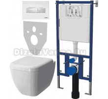 Комплект Унитаз подвесной VitrA Shift 7742B003-0075 крышка NKP Dolce 0406, безободковый, с микролифтом + Система инсталляции для унитазов DIWO 4501 + Кнопка смыва DIWO 7320 белая