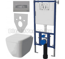 Комплект Унитаз подвесной VitrA Shift 7742B003-0075 крышка NKP Dolce 0406, безободковый, с микролифтом + Система инсталляции для унитазов DIWO 4501 + Кнопка смыва DIWO 7321 хром матовый