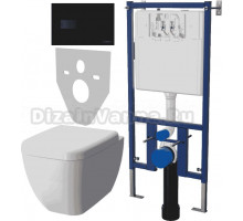 Комплект Унитаз подвесной VitrA Shift 7742B003-0075 крышка NKP Dolce 0406, безободковый, с микролифтом + Система инсталляции для унитазов DIWO 4501 + Кнопка смыва DIWO 7323 черная матовая