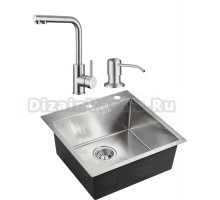 Комплект Мойка кухонная Domaci Равенна PVD EMB-117A брашированная сталь + Смеситель для кухни Domaci Равенна ECB 7015 сатин + Дозатор для кухонной мойки Domaci Равенна 401 сатин