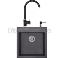 Комплект Мойка кухонная Domaci Солерно EMQ-1510.Q черная + Смеситель для кухни Domaci Солерно EC-3004 морион + Дозатор для кухонной мойки Domaci Солерно 401 морион