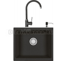 Комплект Мойка кухонная Domaci Солерно EMQ-1555.Р антрацит, 56х46 см, прямоугольная кварцевая, встраиваемая + Смеситель для кухни Domaci Солерно EC-3004 антрацит + Дозатор для кухонной мойки Domaci Солерно 401 антрацит