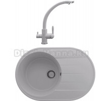 Комплект Мойка кухонная Domaci Солерно DN 750-04 платина + Смеситель для кухни Domaci Солерно UQ-017-04 платина