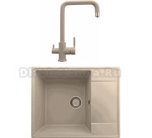 Комплект Мойка кухонная Domaci Солерно DP 605-03 десерт + Смеситель для кухни Domaci Солерно UQ-019-03 десерт