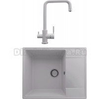 Комплект Мойка кухонная Domaci Солерно DP 605-04 платина + Смеситель для кухни Domaci Солерно UQ-019-04 платина