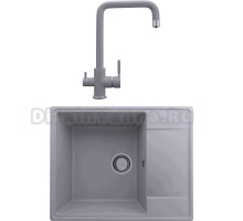 Комплект Мойка кухонная Domaci Солерно DP 605-05 бетон + Смеситель для кухни Domaci Солерно UQ-019-05 бетон