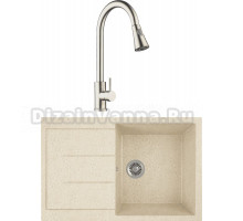 Комплект Мойка кухонная Domaci Бьелла DMC-25 бежевая + Смеситель для кухни Domaci Равенна D99-120st