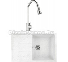 Комплект Мойка кухонная Domaci Бьелла DMC-25 белая + Смеситель для кухни Domaci Равенна D99-120st