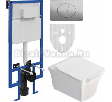 Комплект Унитаз подвесной STWORKI Хадстен SETK3304-0616-001-1-6000 с микролифтом + Система инсталляции для унитазов STWORKI 510163 с кнопкой смыва 230822 хром глянцевый