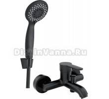 Смеситель для ванны с душем MEGA City MG-ZRV103-B + Душевая лейка Aquanet AF000-07B чёрная матовая