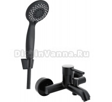 Смеситель для ванны с душем MEGA Didim MG-CM103-B + Душевая лейка Aquanet AF000-07B чёрная матовая