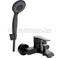 Смеситель для ванны с душем MEGA Snow MG-SH01-B + Душевая лейка Aquanet AF000-07B чёрная матовая