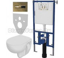 Комплект Унитаз подвесной Seramiksan Natura A051041H + Система инсталляции для унитазов DIWO 4501 + Кнопка смыва DIWO 7325 золотая