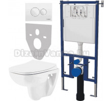 Комплект Унитаз подвесной Seramiksan Petite A101002H с микролифтом + Система инсталляции для унитазов DIWO 4501 + Кнопка смыва DIWO 7310 белая