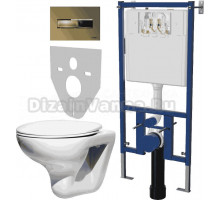 Комплект Унитаз подвесной Roca Mateo 346200000 с микролифтом + Система инсталляции для унитазов DIWO 4501 + Кнопка смыва DIWO 7325 золотая