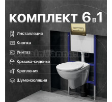 Комплект Унитаз подвесной DIWO Анапа безободковый D + Крышка-сиденье DIWO Анапа 804-003-701 термопласт D + Система инсталляции для унитазов DIWO 4501 D + Кнопка смыва DIWO 7325 золотая D