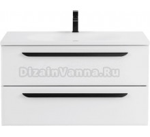 Тумба с раковиной Cezares Eco 75, bianco lucido, 2 ящика, ручки черные