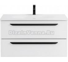 Тумба с раковиной Cezares Eco 90, bianco opaco, 2 ящика, ручки черные