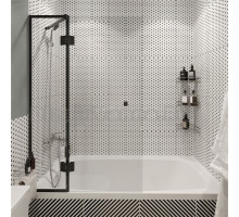 Шторка на ванну STWORKI Орхус распашная, 90, профиль черный матовый, прозрачное стекло