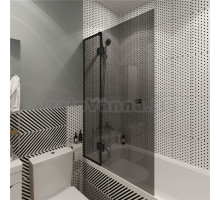 Шторка на ванну STWORKI Орхус распашная, 90, профиль черный матовый, тонированное стекло
