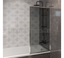 Шторка на ванну STWORKI Карлстад неподвижная, 70х140, профиль хром глянцевый, тонированное стекло
